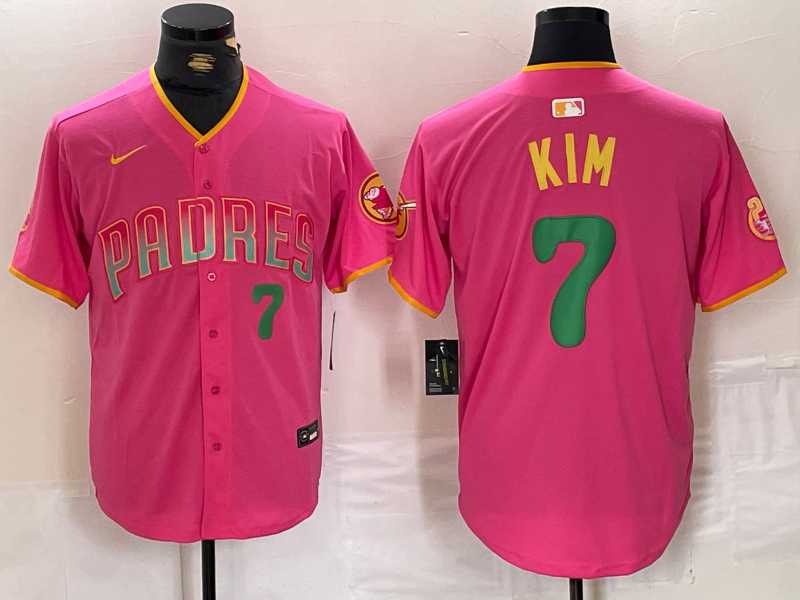 Men%27s San Diego Padres #7 Ha Seong Kim Pink Player Number Fashion Baseball Jersey